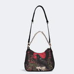Crow Standing On Skull Print Leather Crossbody Bag_04