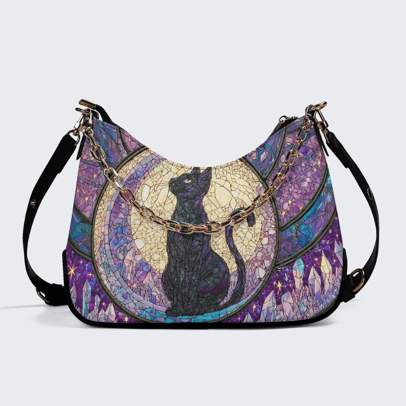 Crystal Moon Cat Leather Crossbody Bag