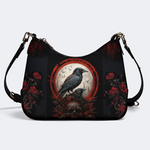 Dark Crow And Rose Print - Leather Crossbody Bag_01