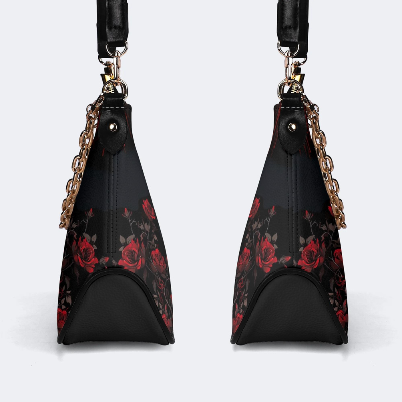 Dark Crow And Rose Print - Leather Crossbody Bag_03