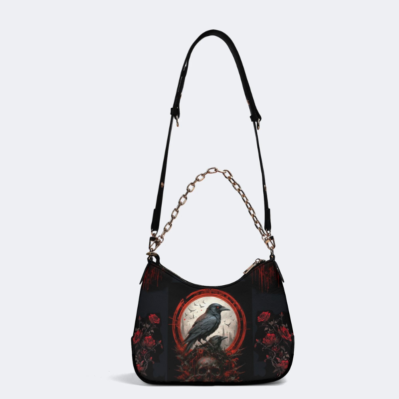 Dark Crow And Rose Print - Leather Crossbody Bag_04