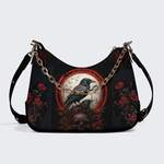 Dark Crow And Rose Print - Leather Crossbody Bag