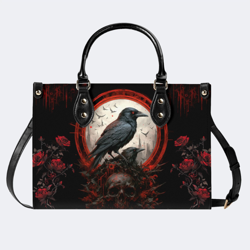 Dark Crow And Rose Print Handbag Factory Direct Sales