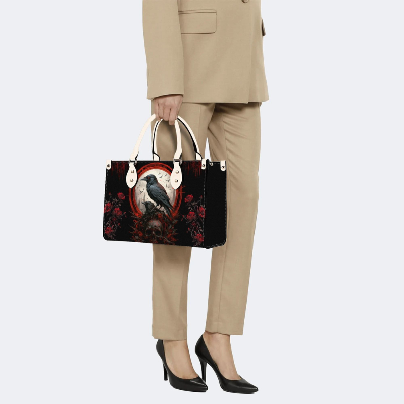 Dark Crow And Rose Print Handbag Factory Direct Sales_09
