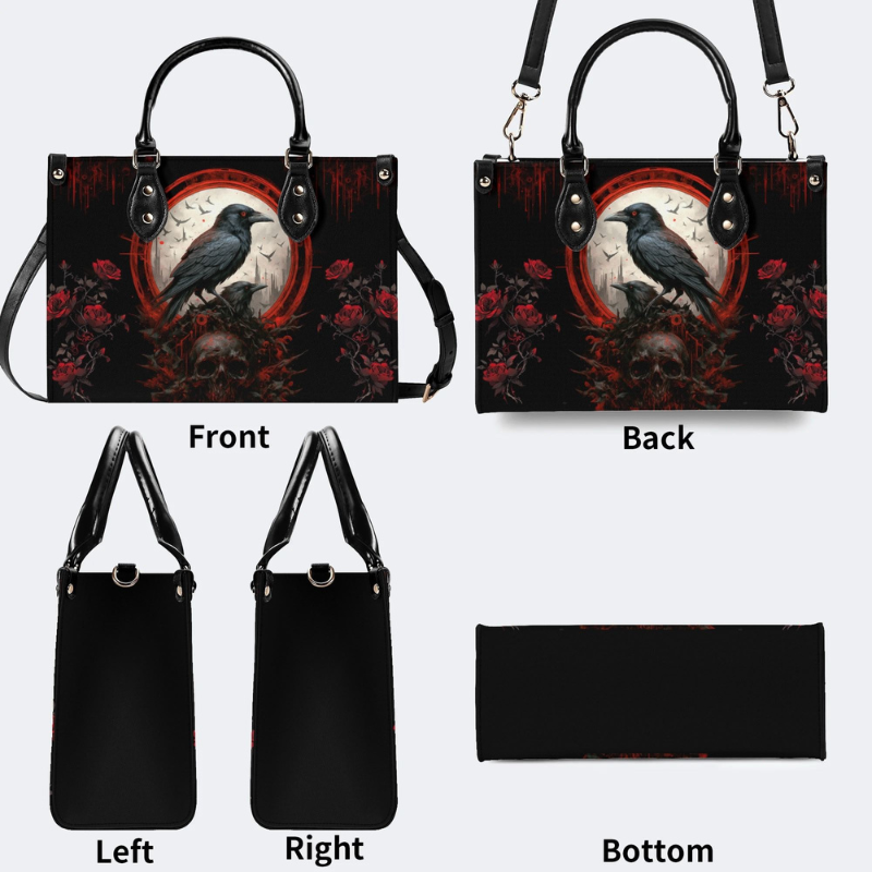 Dark Crow And Rose Print Handbag Factory Direct Sales_10