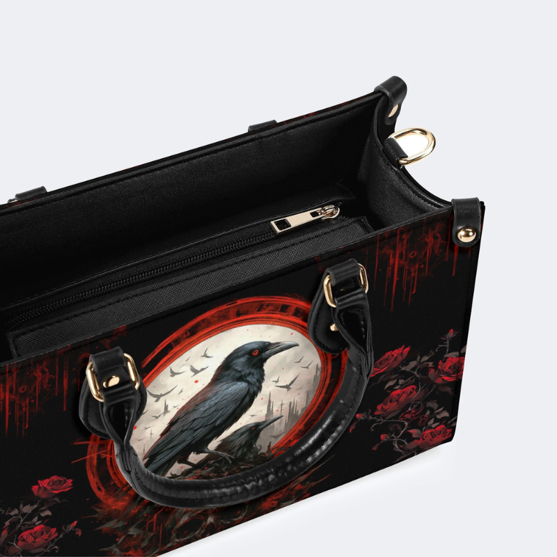 Dark Crow And Rose Print Handbag Factory Direct Sales_11