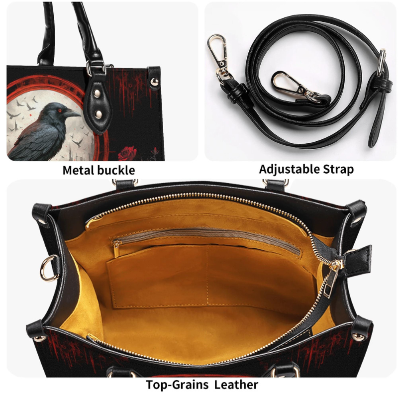 Dark Crow And Rose Print Handbag Factory Direct Sales_12