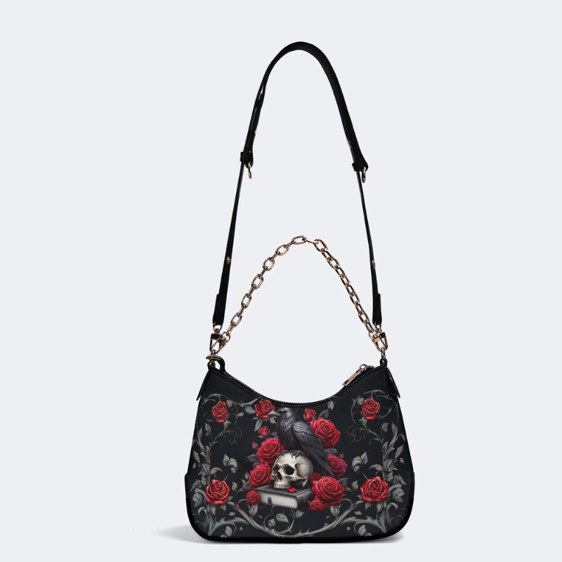 Dark Crow And Skull Print Leather Crossbody Bag_04