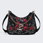 Dark Crow And Skull Print Leather Crossbody Bag