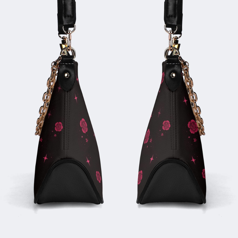 Dark Red Crow And Rose Print Leather Crossbody Bag_03