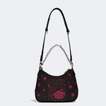 Dark Red Crow And Rose Print Leather Crossbody Bag_04