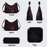 Dark Red Crow And Rose Print Leather Crossbody Bag_05