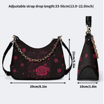 Dark Red Crow And Rose Print Leather Crossbody Bag_06