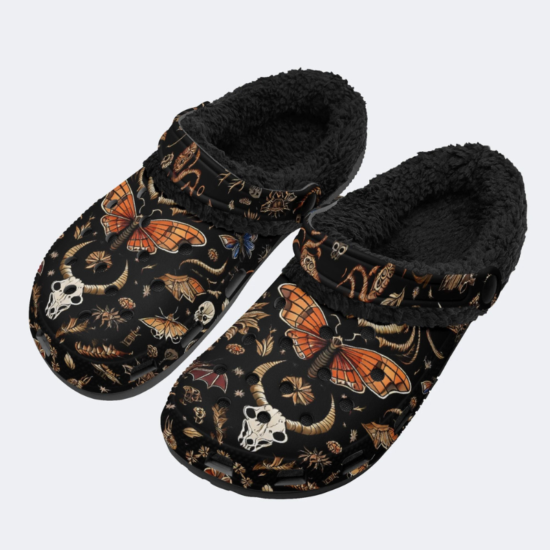 Death Moth And Animal Skull Print Slippers/Sandals