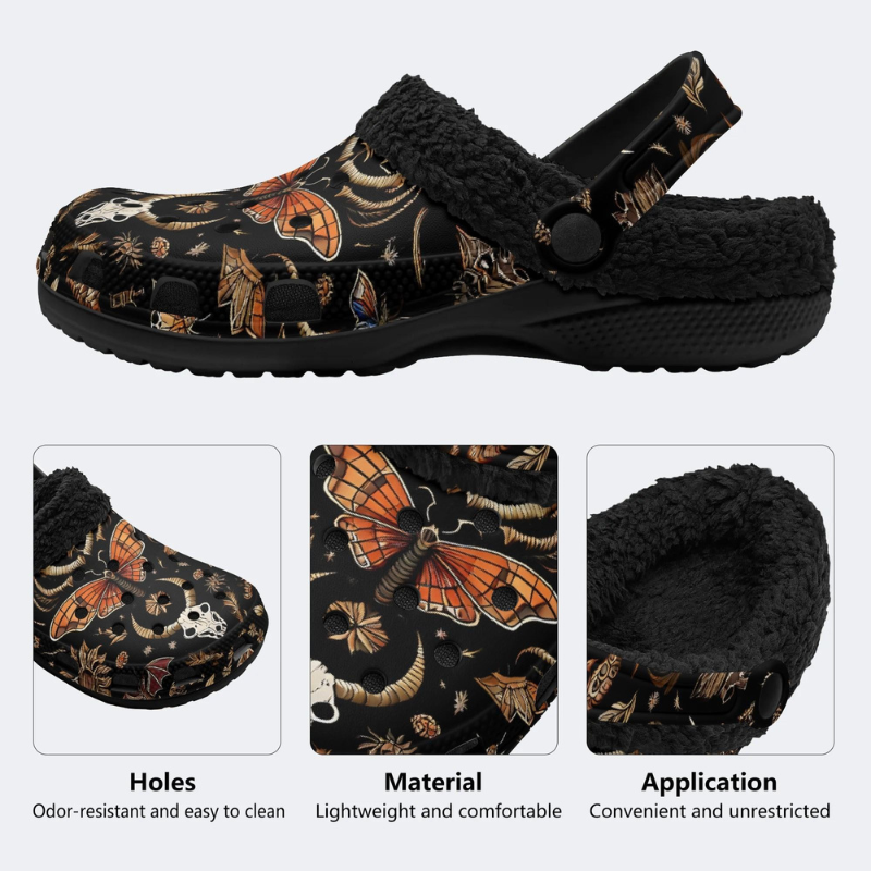 Death Moth And Animal Skull Print Slippers/Sandals