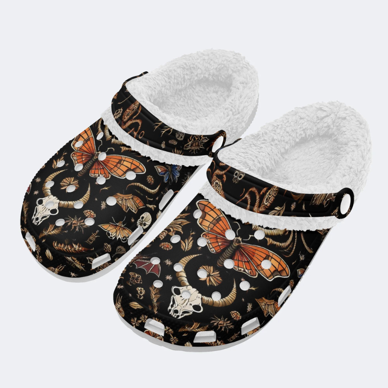 Death Moth And Animal Skull Print Slippers/Sandals