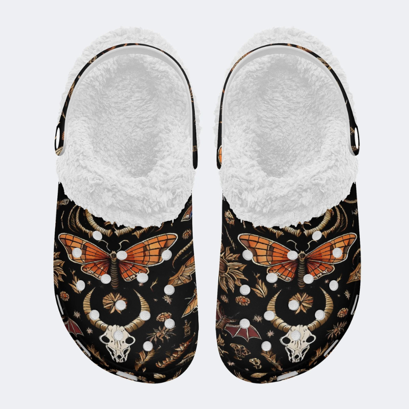 Death Moth And Animal Skull Print Slippers/Sandals