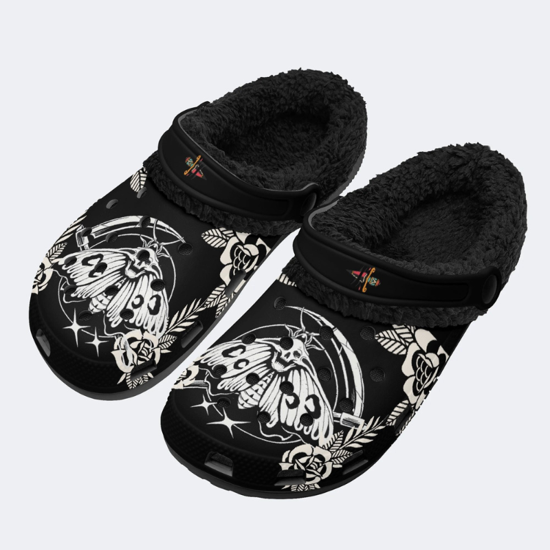 Death Moth And Sickle Print Slippers/Sandals