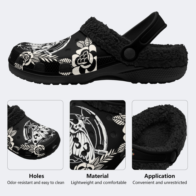 Death Moth And Sickle Print Slippers/Sandals