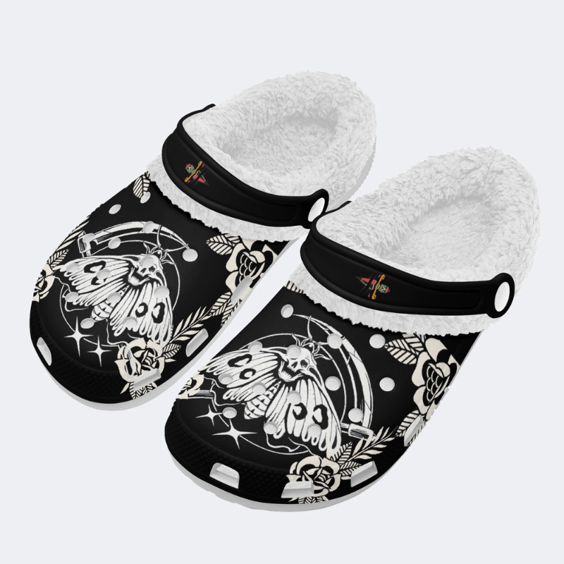 Death Moth And Sickle Print Slippers/Sandals