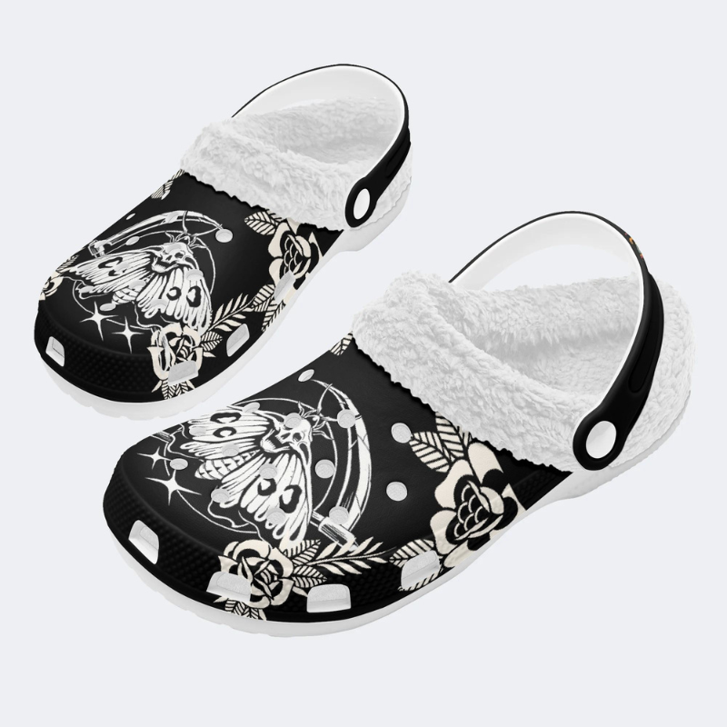Death Moth And Sickle Print Slippers/Sandals