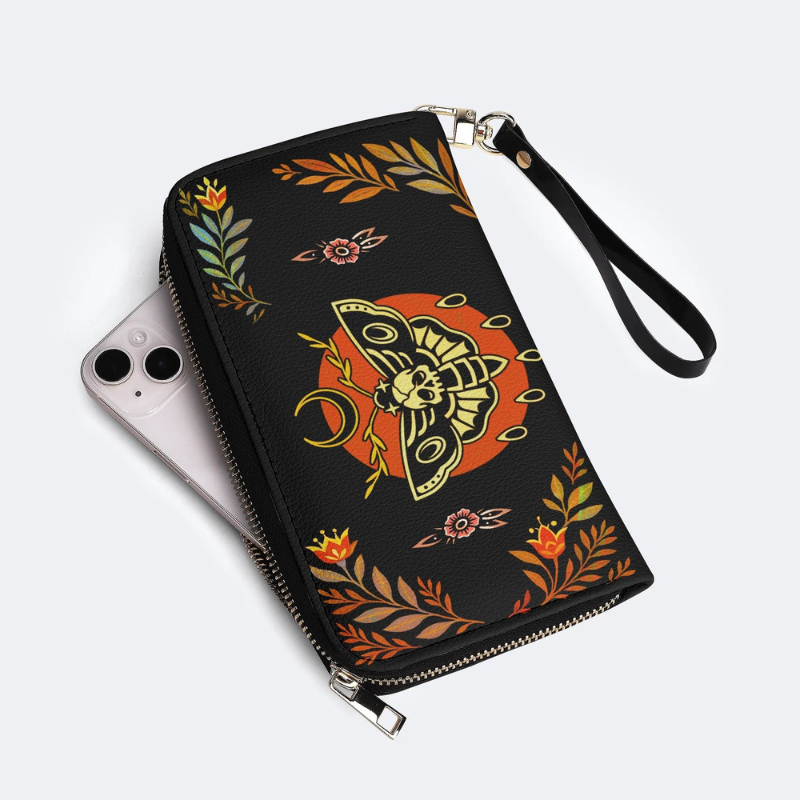 Death Moth Leaf Print Leather Wallet Factory direct sales_04