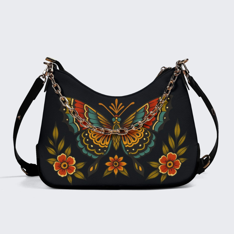 Fashion colorful butterfly print Leather Crossbody Bag