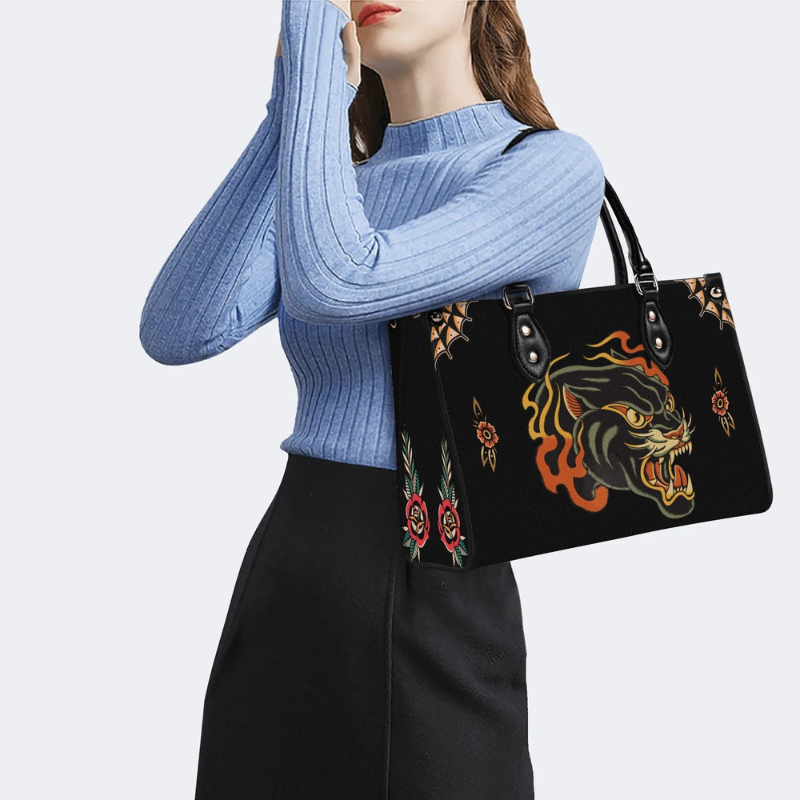 Flame Panther Print Handbag Factory Direct Sales