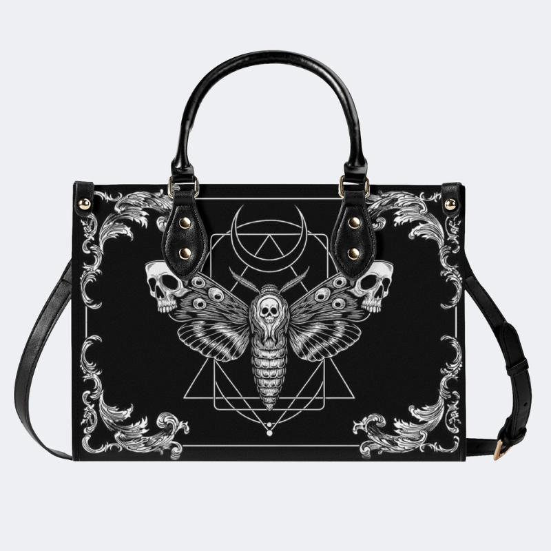 Geometric Death Moth And Skull Handbag