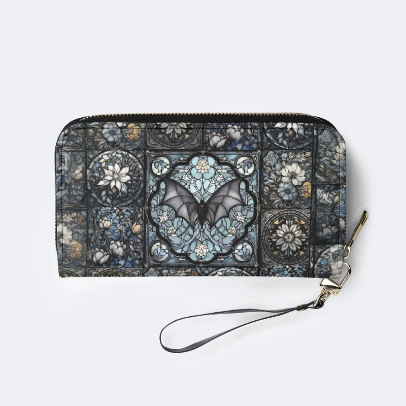 Gothic Bat Print Leather Wallet Factory direct sales