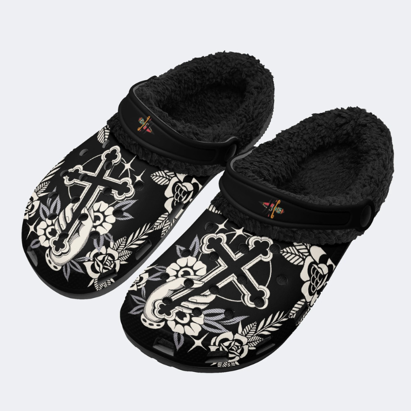 Hand Holding Cross Print Slippers/Sandals