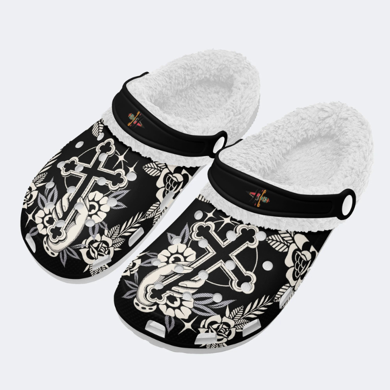 Hand Holding Cross Print Slippers/Sandals