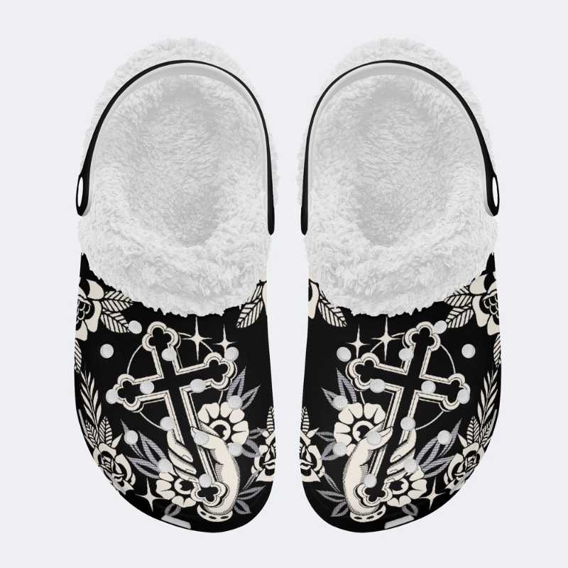 Hand Holding Cross Print Slippers/Sandals