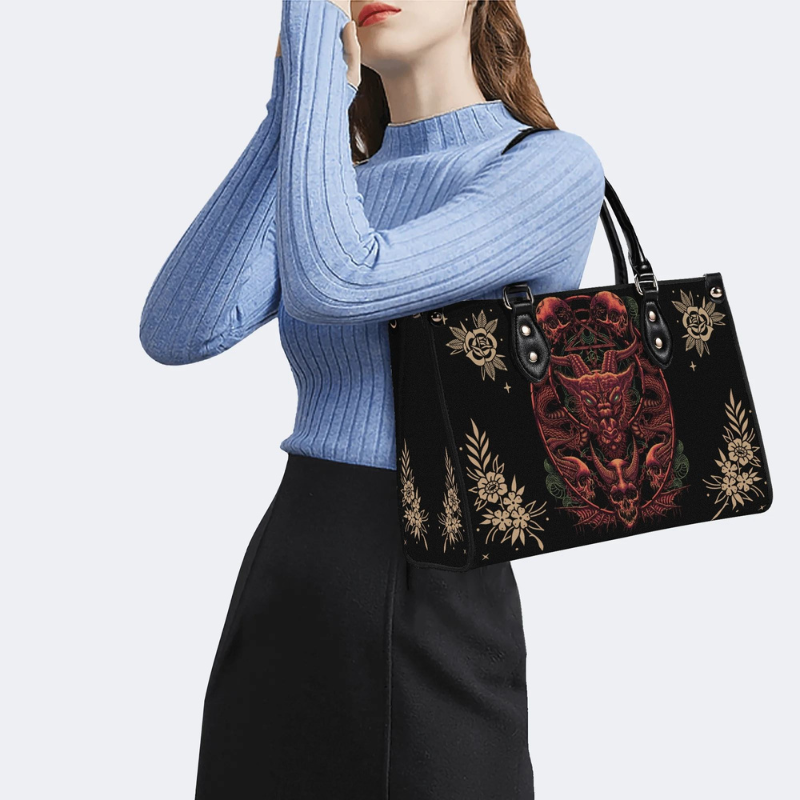 Hell Devil And Dragon Head Print Handbag