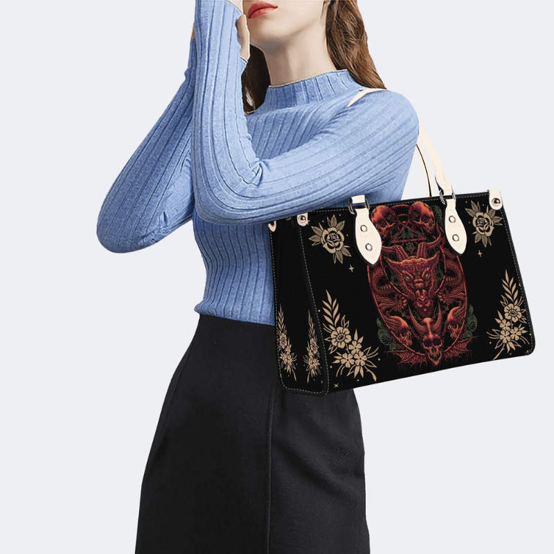 Hell Devil And Dragon Head Print Handbag