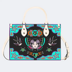 Human Face Moth And Bird Print Handbag_01