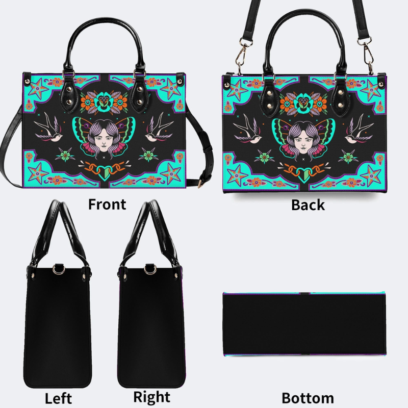 Human Face Moth And Bird Print Handbag_10