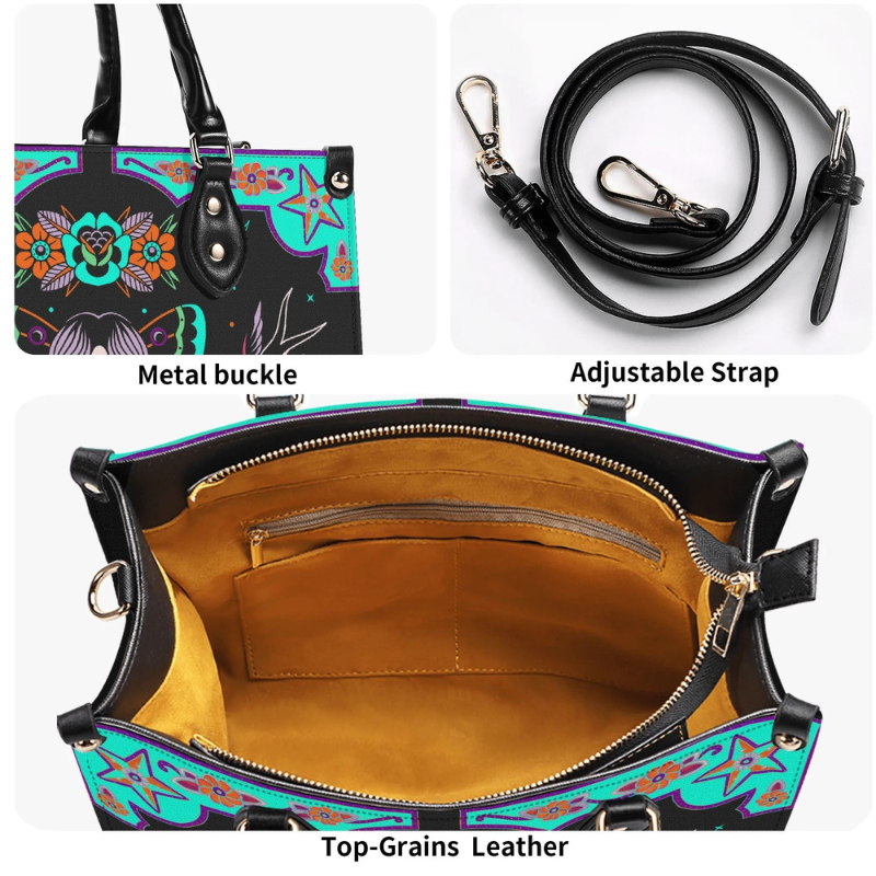 Human Face Moth And Bird Print Handbag_12