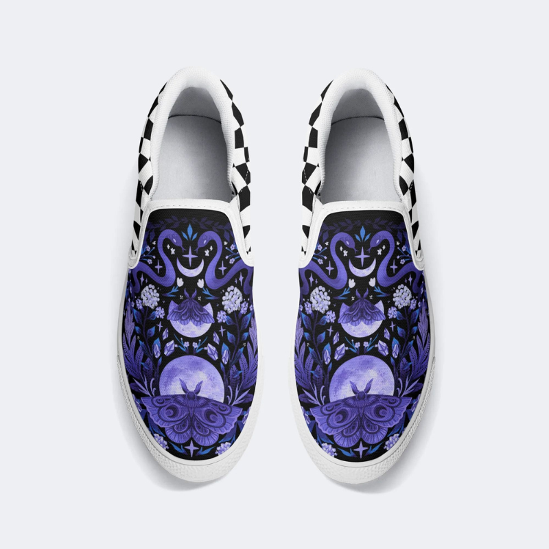 Lunar Moth And Snake Print Slip On Shoes