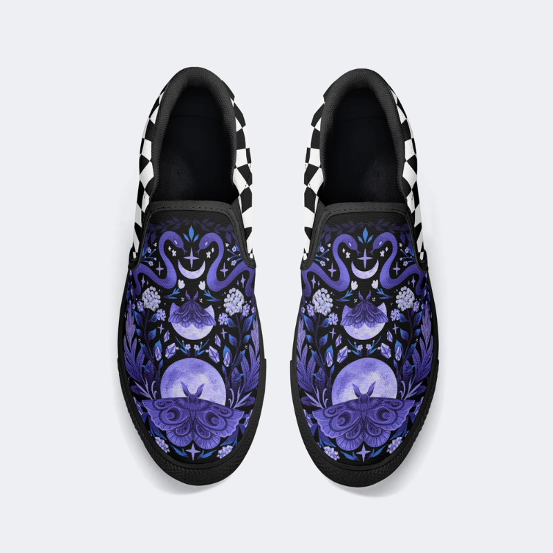 Lunar Moth And Snake Print Slip On Shoes