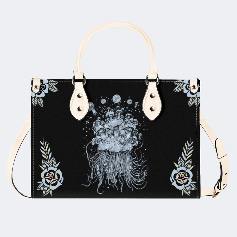 Mushroom And Jellyfish Print Handbag Factory Direct Sales