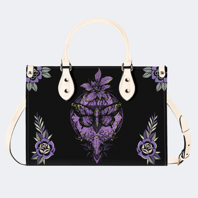 Purple Moth Print Handbag Factory Direct Sales