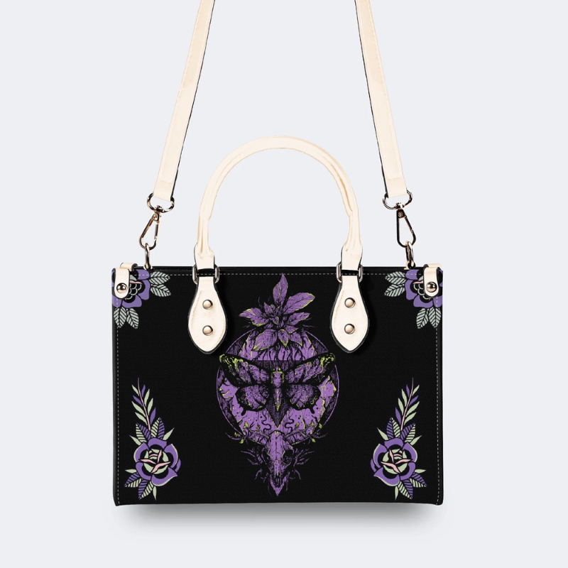 Purple Moth Print Handbag Factory Direct Sales