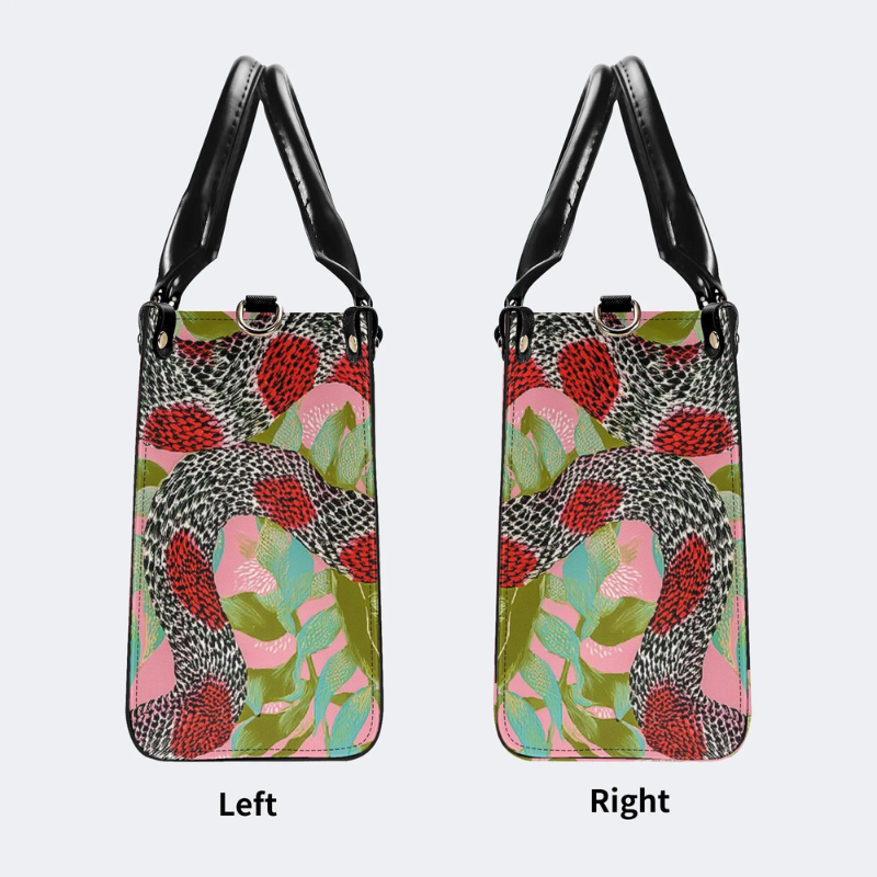 Red-Spotted Viper And Leaves Print Handbag_04