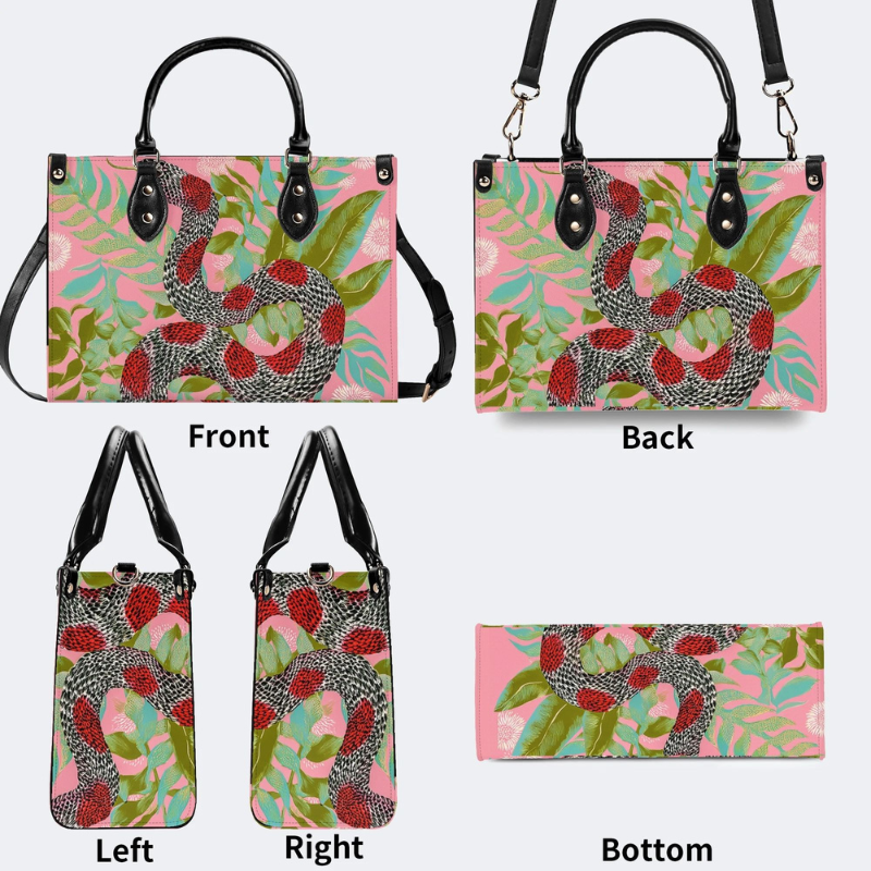 Red-Spotted Viper And Leaves Print Handbag_10