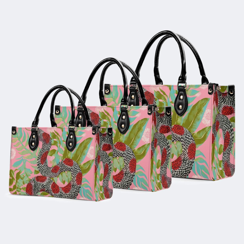 Red-Spotted Viper And Leaves Print Handbag_13