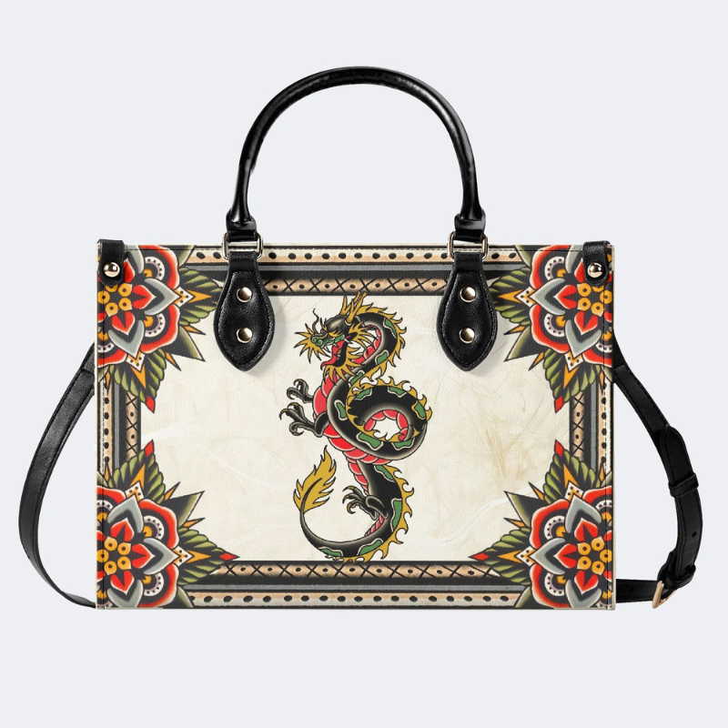 Retro Black Dragon Print Handbag Factory Direct Sales