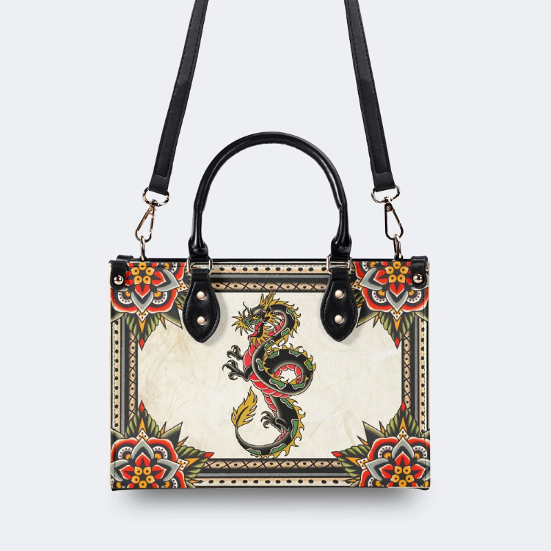 Retro Black Dragon Print Handbag Factory Direct Sales_02