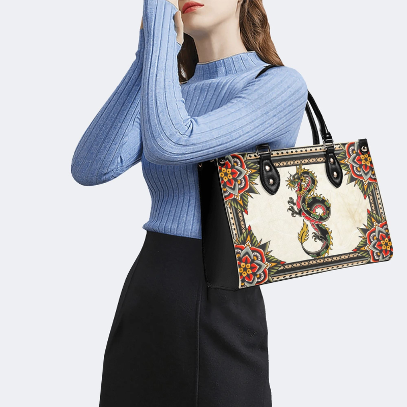 Retro Black Dragon Print Handbag Factory Direct Sales_06