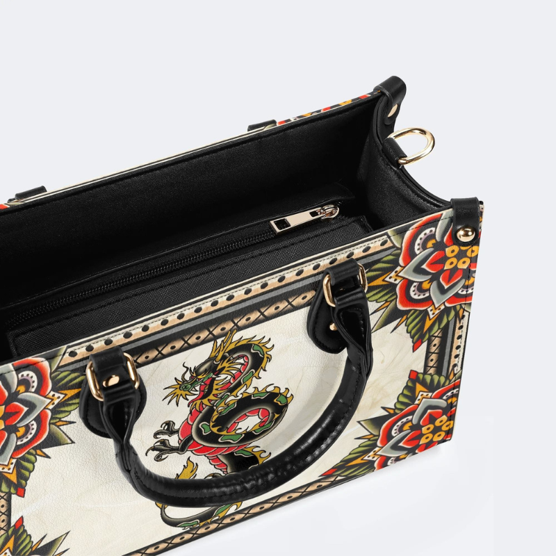 Retro Black Dragon Print Handbag Factory Direct Sales_11